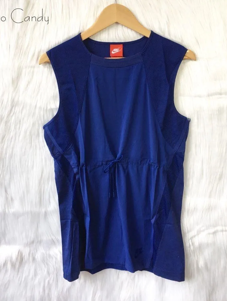 🆕Nike Blue Drawstring Waist Sleeveless Activewear Shirt - Image 3