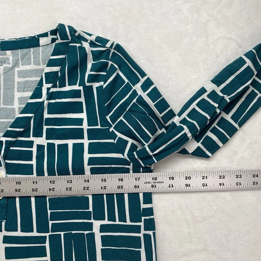 Garnet Hill Henley sleep Dress Womens Small Green White VNeck Pocket Lightweight - Image 3