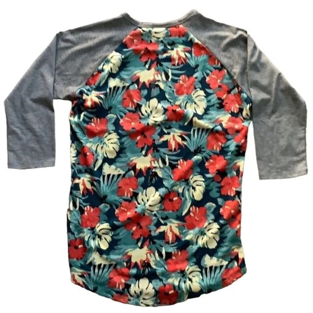 Lularoe Tropical Baseball Raglan T Shirt XS Grey Floral 3/4 Sleeves Round Neck - Image 4