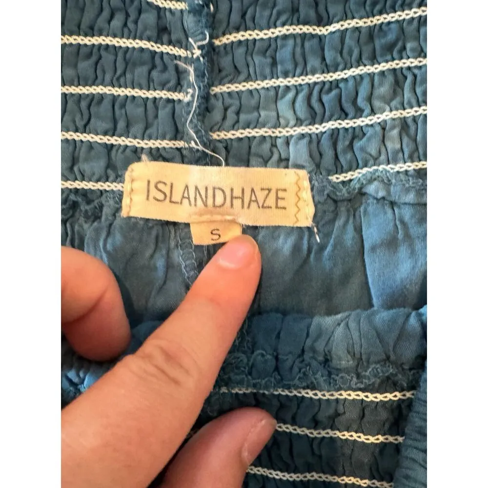 Womens S Red White Blue Tie Dye Smocked Waist Flare Leg Boho Flowy Beach Pants Size L - Image 2