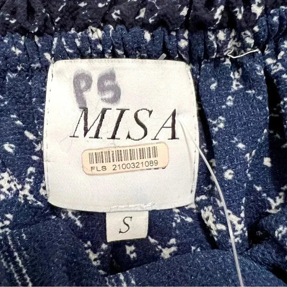 MISA Los Angeles Kaia off shoulder Crop Top Blouse shirt Ruffled tiered Navy S - Image 7