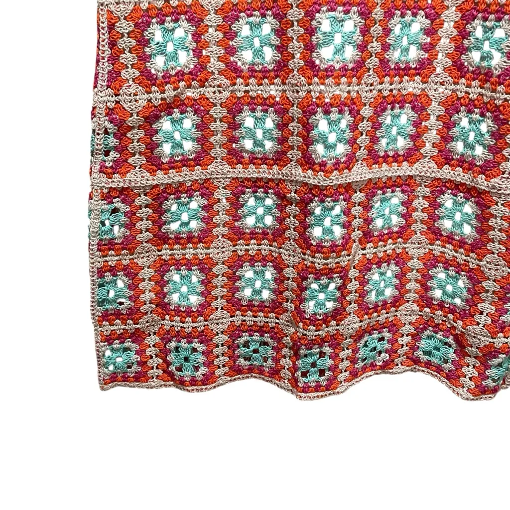 Aqua Crochet Mini Dress Multicolor Women Size Medium Granny Square Sleeveless - Image 3