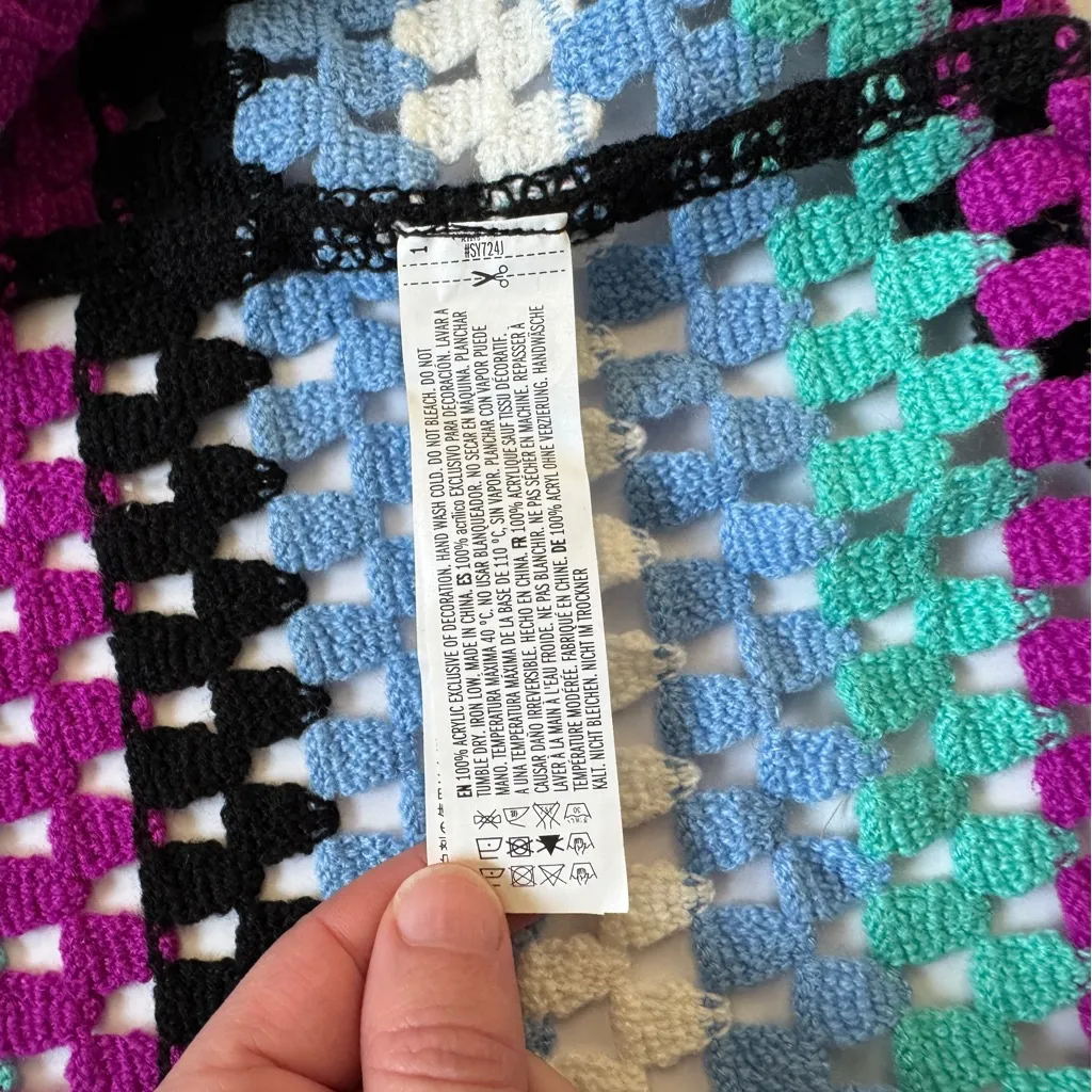 Free the Roses Colorful Crochet Hooded Cardigan Size XS/S NWT Blue - Image 8