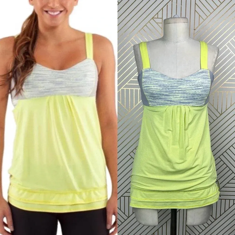 Lululemon Run: Back on Track Tank‎ Top Clarity Yellow Gray Size US 4 - Image 2
