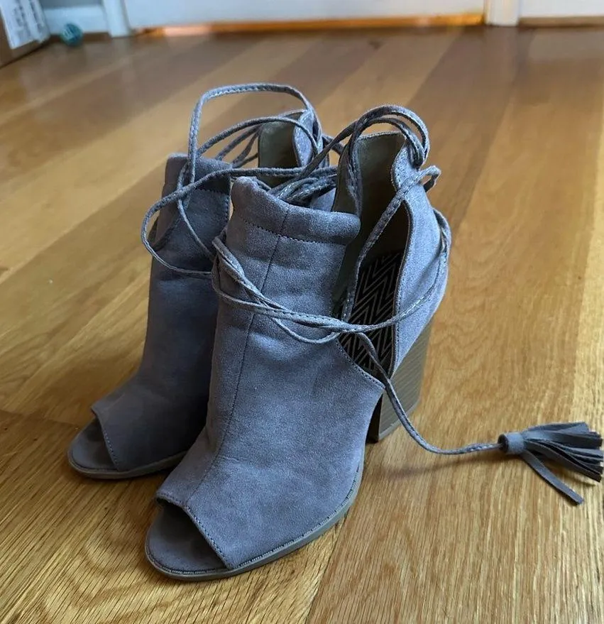 Taupe Peep Toe Boot Chunky Heel Shoes - Image 6