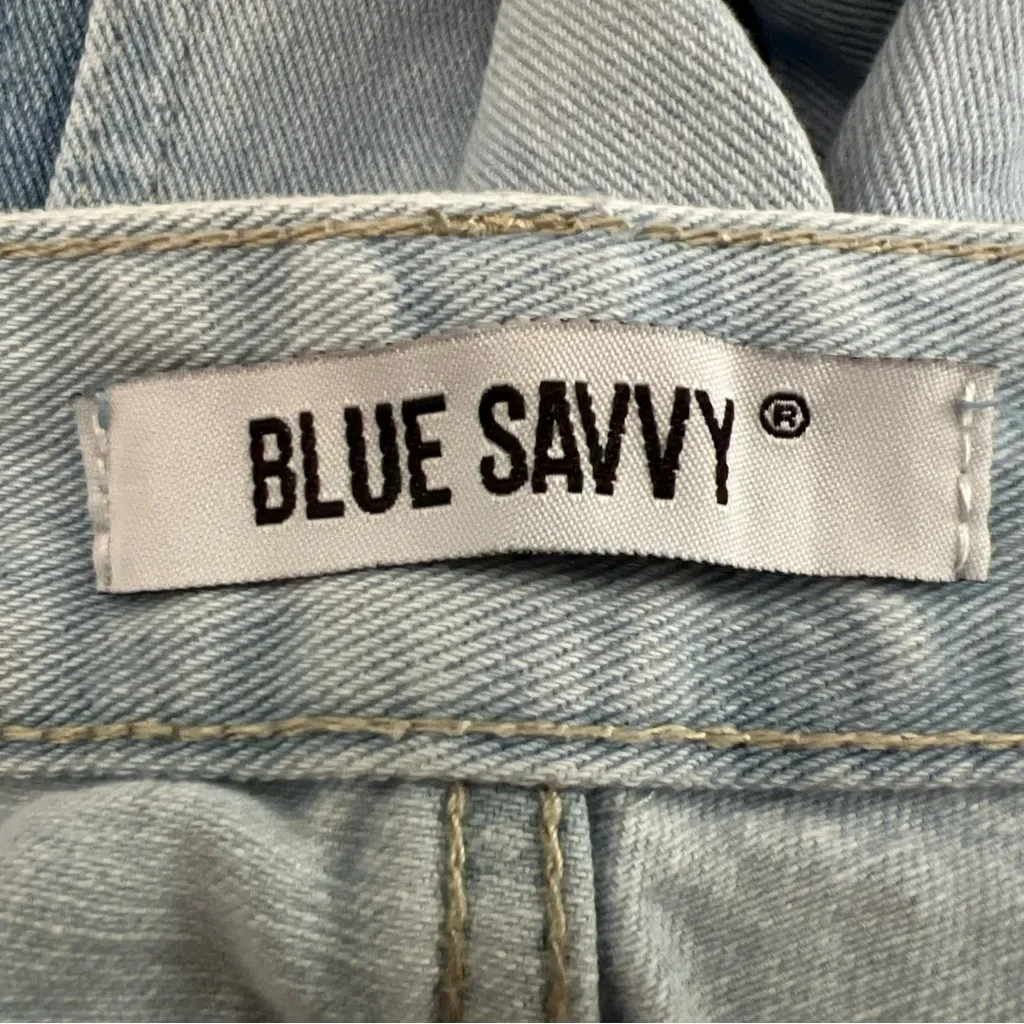 Blue Savvy Denim 2 Tone Jeans Jr Sz 9 Boho Retro 5 PCKTS Straight Leg Y2K 90s EC - Image 6