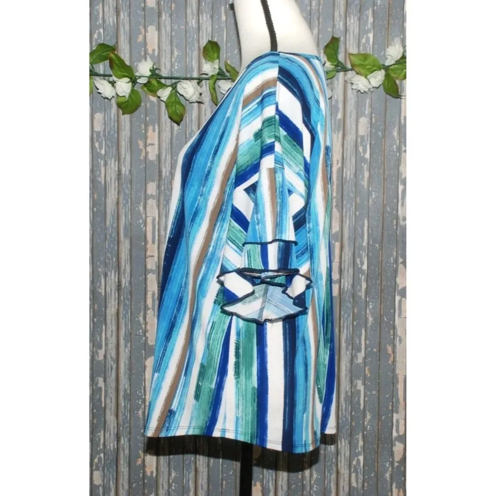 Cato Est. 1946 Ladies Blue Blouse Top Size S Beaded Faux Necklace Bell SS V-Neck - Image 6