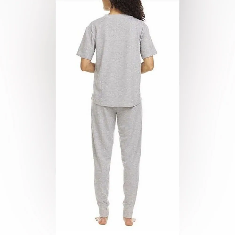 Flora Nikrooz French Terry 3 Piece Lounge Set Top Jogger Short Gray Sleepwear - Image 3