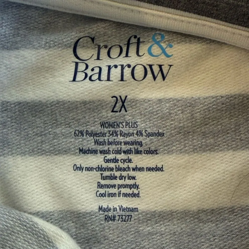 Croft & Barrow Grey & White Striped Button Henley Long Sleeve Pullover Size 2X - Image 4