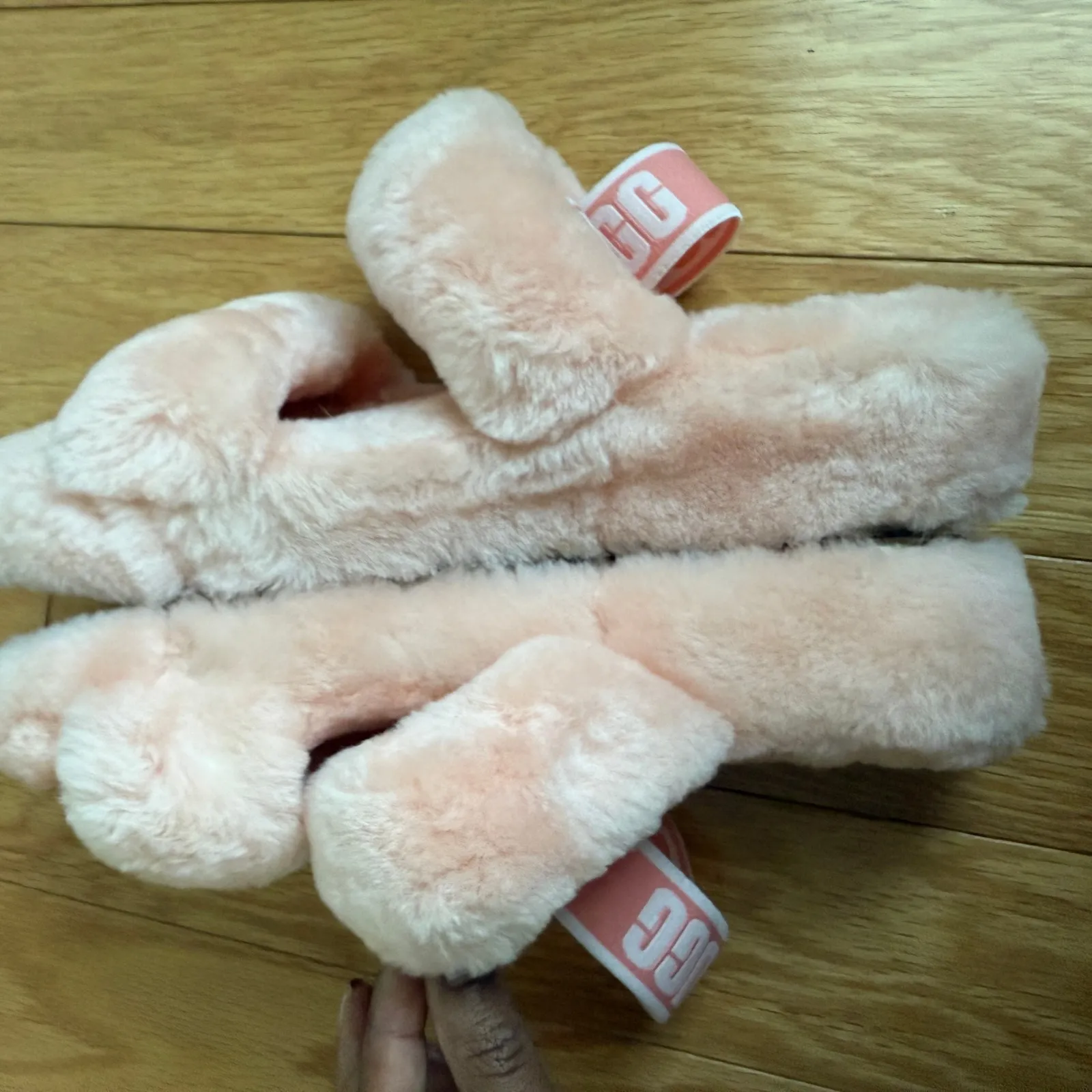 UGG Women's Pink Fluff Yeah Slide Sandals‎ Size 7 Feminine Plush Slip On - Image 8