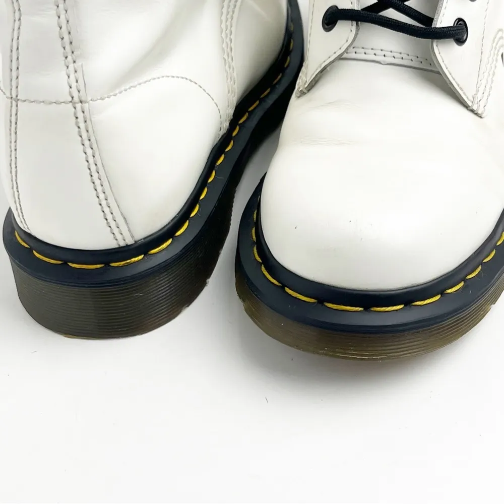 DR. MARTENS White Leather Lace Up Combat Boots, Size 7 - Image 13