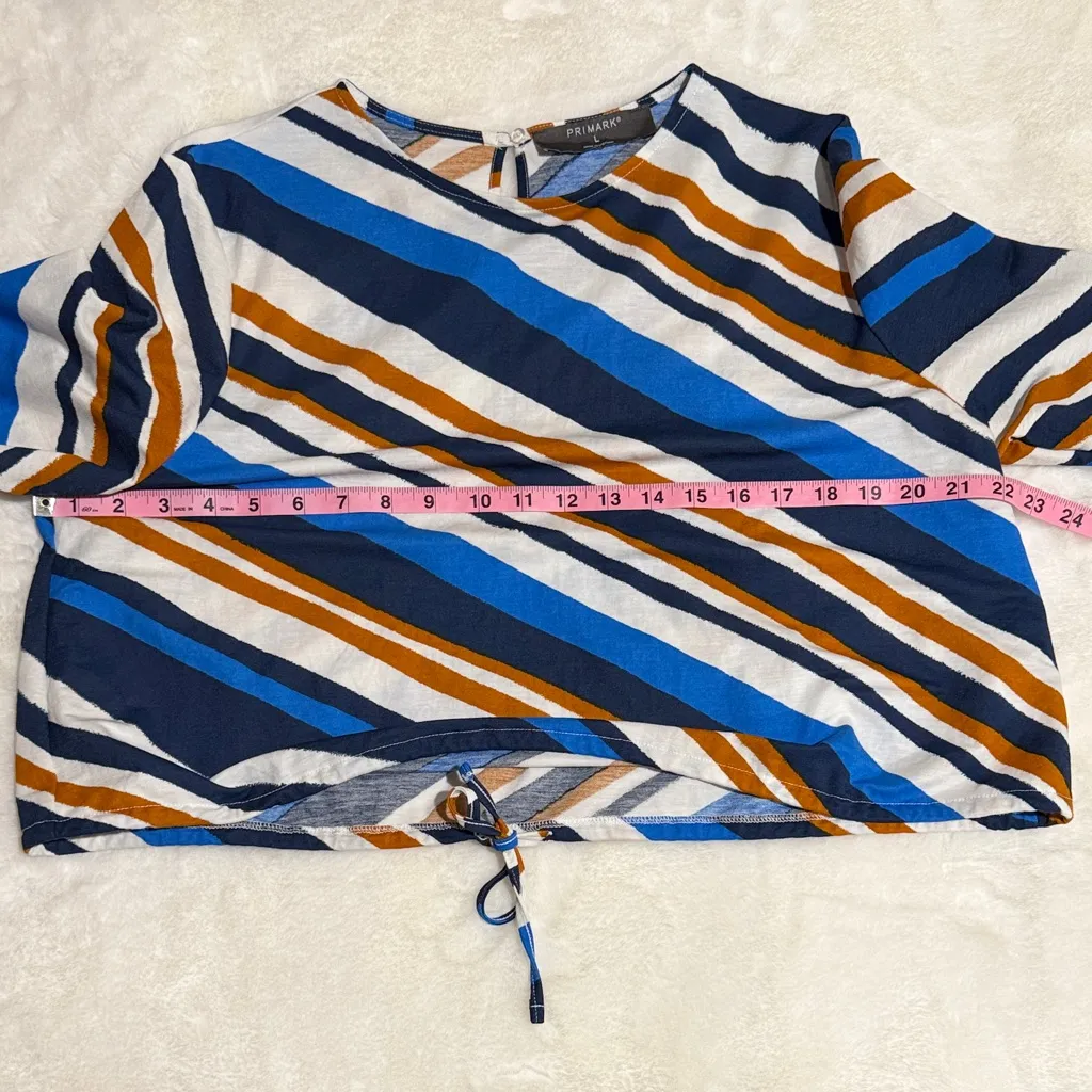 Primark Size Large Women’s Blue and Brown Striped Long Sleeve Cropped Top - Image 7