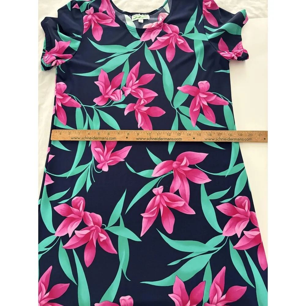 Sea Waves Dress Womens Large Blue Floral Nylon Swim Cover Up Beach Vacation - Image 12