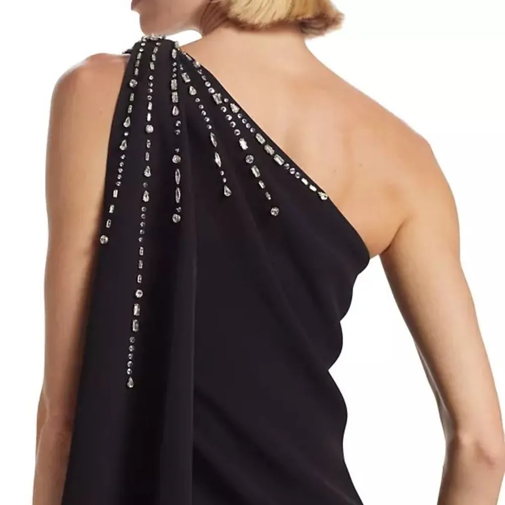 Sachin & Babi  Leslie Asymmetric Embellished Stretch Crepe Gown Black 4 - Image 5