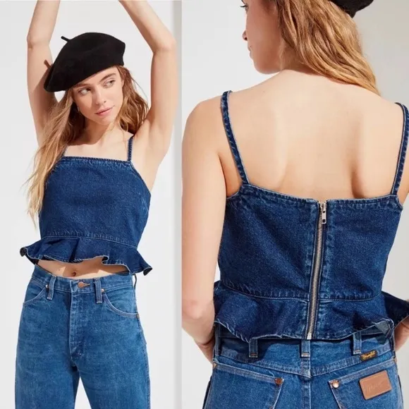 Urban Outfitters denim peplum back zipper crop top Sz Small - Image 2