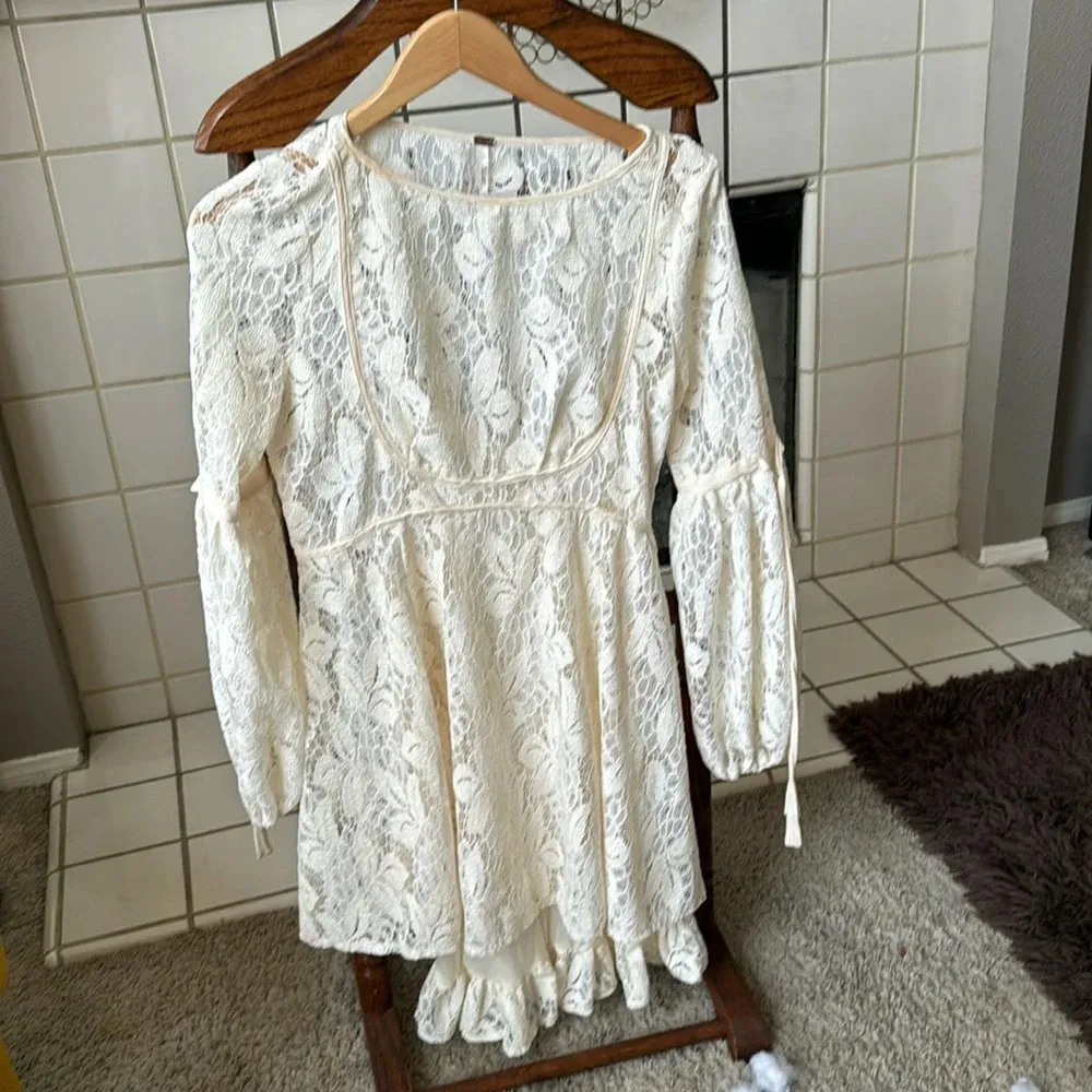 NWT Free People Ruby Lace With Tie Sleeves Ivory Dress, Size xs baby doll - Image 6