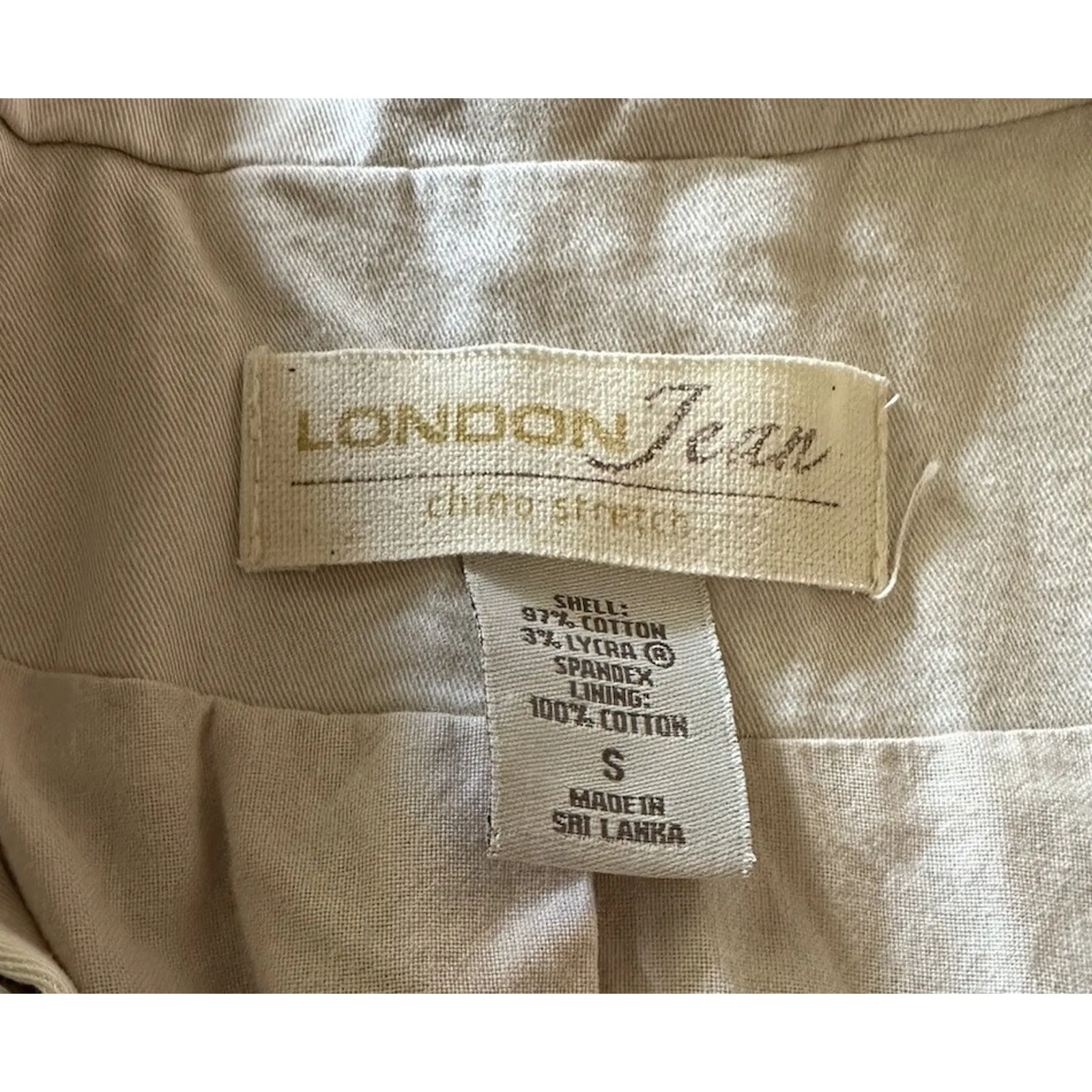 London Jean Chino Light Khaki Beige Short Sleeve Safari Jacket Y2K V Neckline S Tan - Image 8