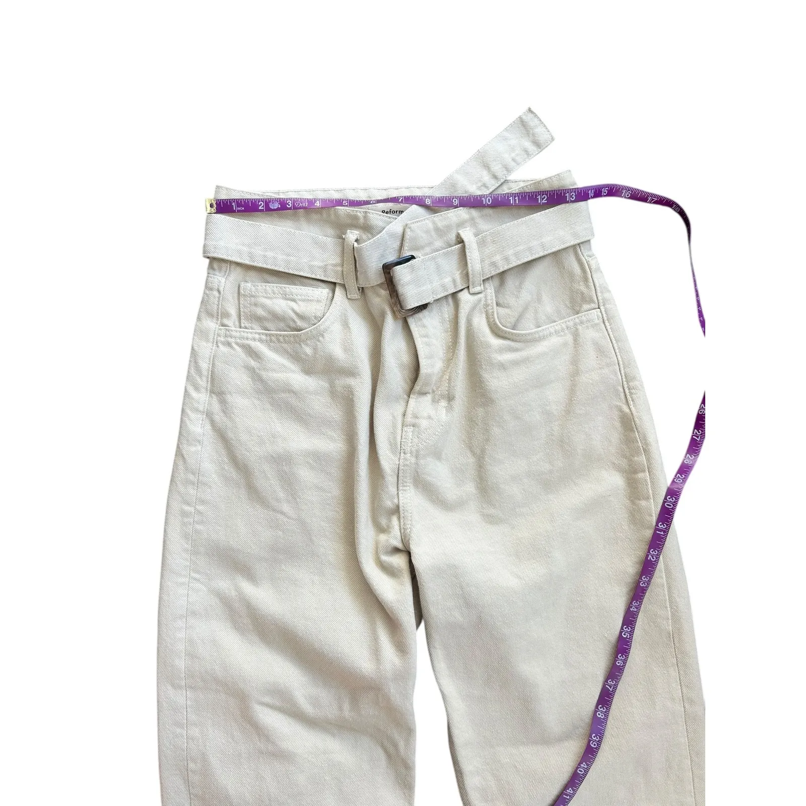 Reformation Cynthia Belted High Rise Straight Leg Jeans Bonnie Cream Size 28 - Image 9