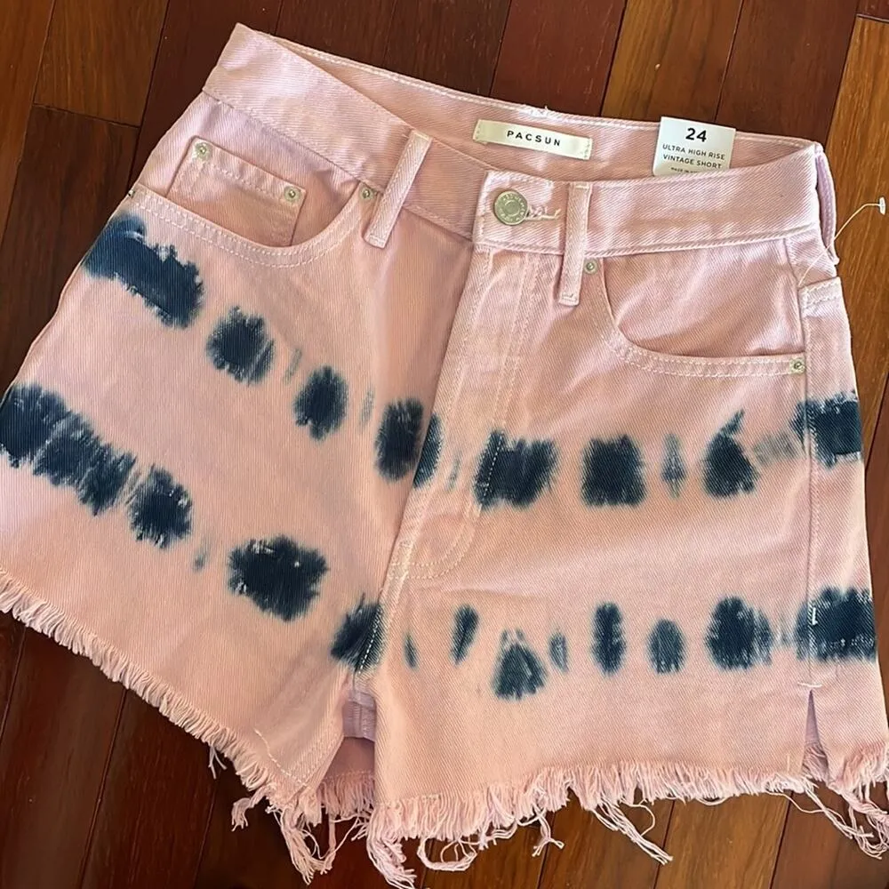 NEW PacSun Pink Ultra High Rise Vintage Denim Shorts Size 24 Festival Spring - Image 3