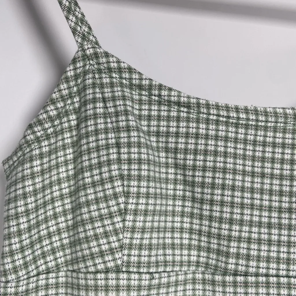 John Galt Plaid Shift Dress Mini White Gingham Preppy Pistachio Green Picnic - Image 4