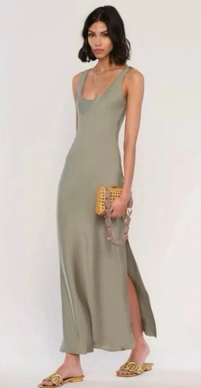 Heartloom Size L Amie Dress Satin Sage Green Maxi Slinky Slip - Image 1