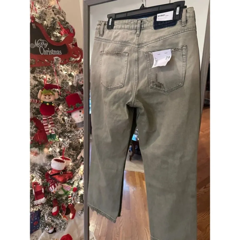 Vervet by Flying Monkey Women’s Distressed Jeans Sz 29 Olive Green Straight Leg - Image 6