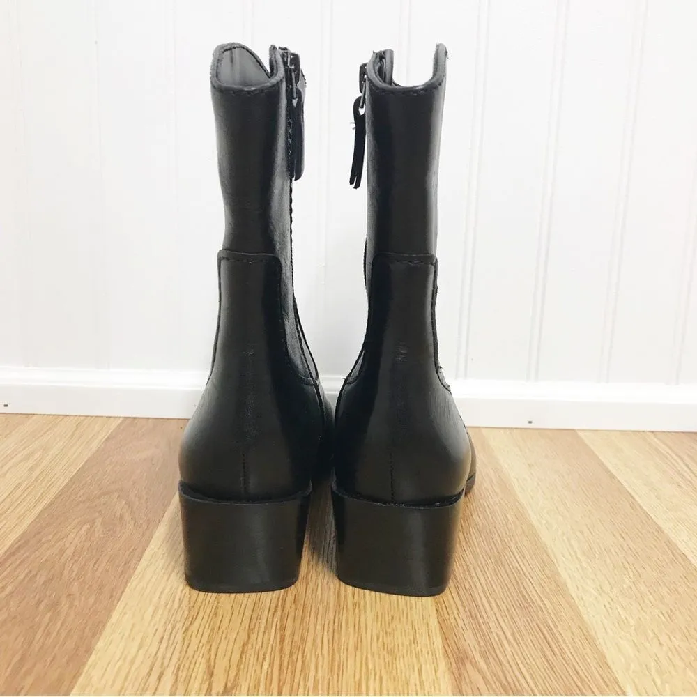 NATURALIZER Gaby Black Leather Western Midi Boot Bootie Block Heel Size 5 New - Image 5