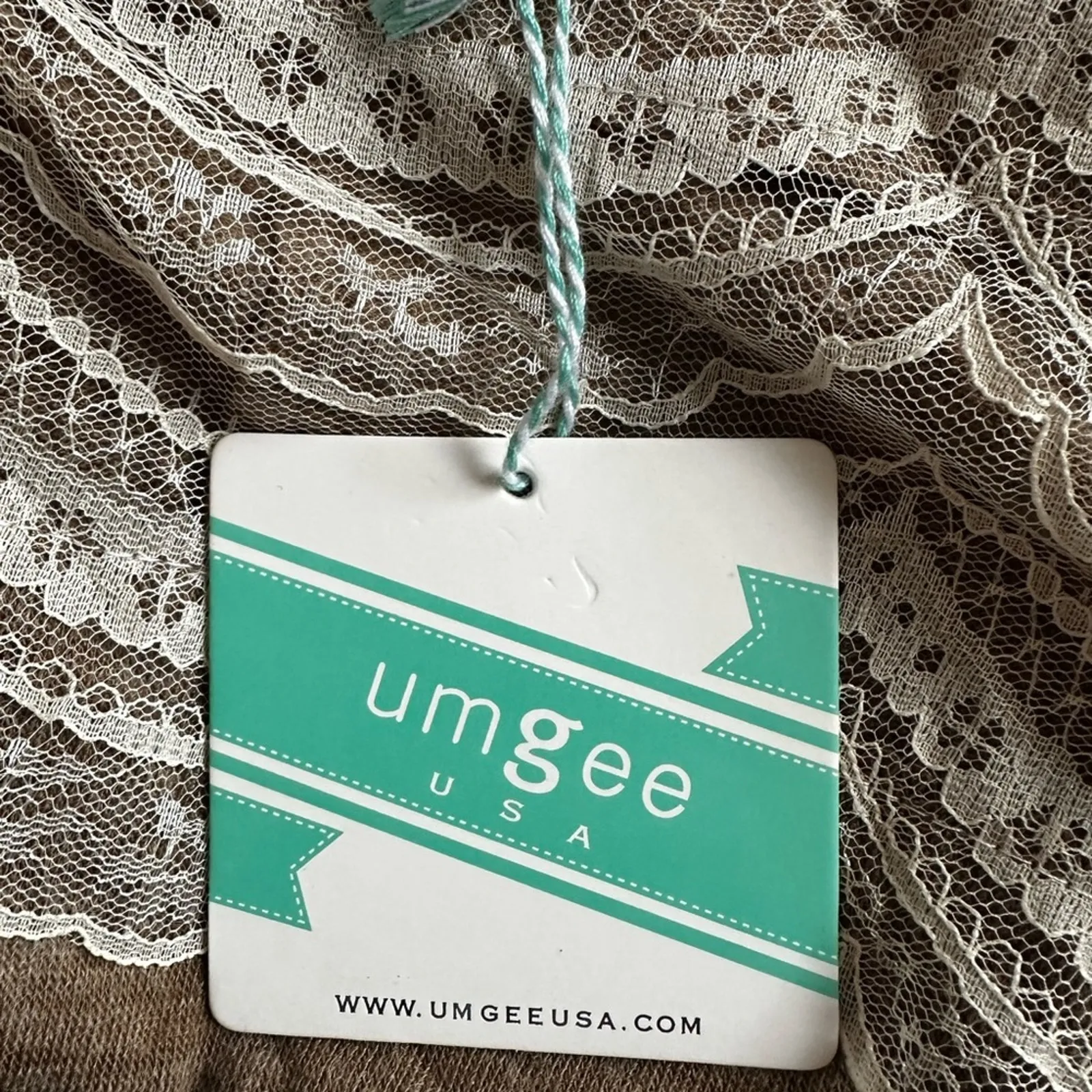 NEW Umgee Brown Swing Babydoll Dress White Lace USA Made Fall Cottage - Image 5