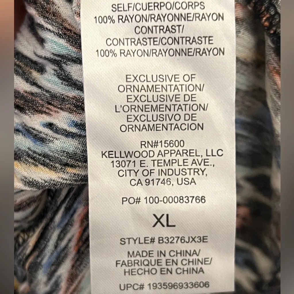 DEMOCRACY Women’s Ikat Print Scoop Neck Ruffle Hem Tank Top Size XL - Image 4