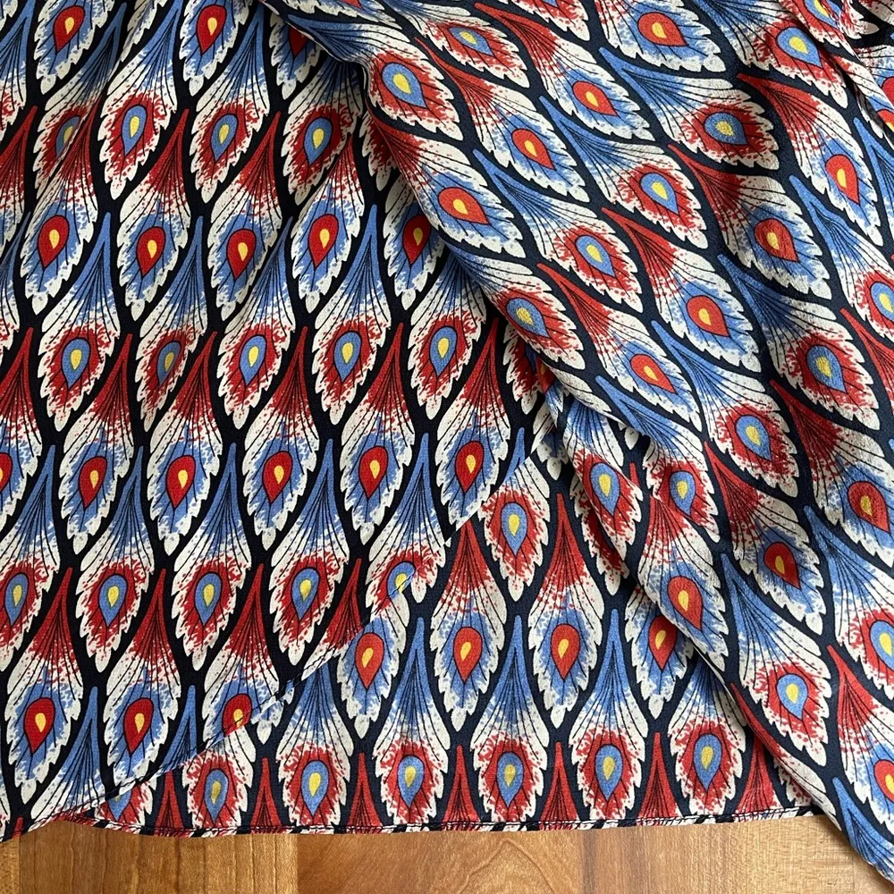 Amanda Uprichard 100% Silk Slip Dress Peacock Print Blue Red Yellow Size L - Image 5