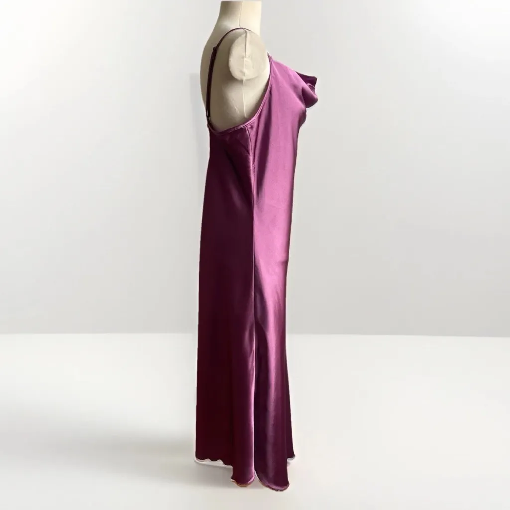 Vintage 90s Bebe Satin Midi Slip Dress Plum Pink Y2K Draped Made USA Size XL - Image 4