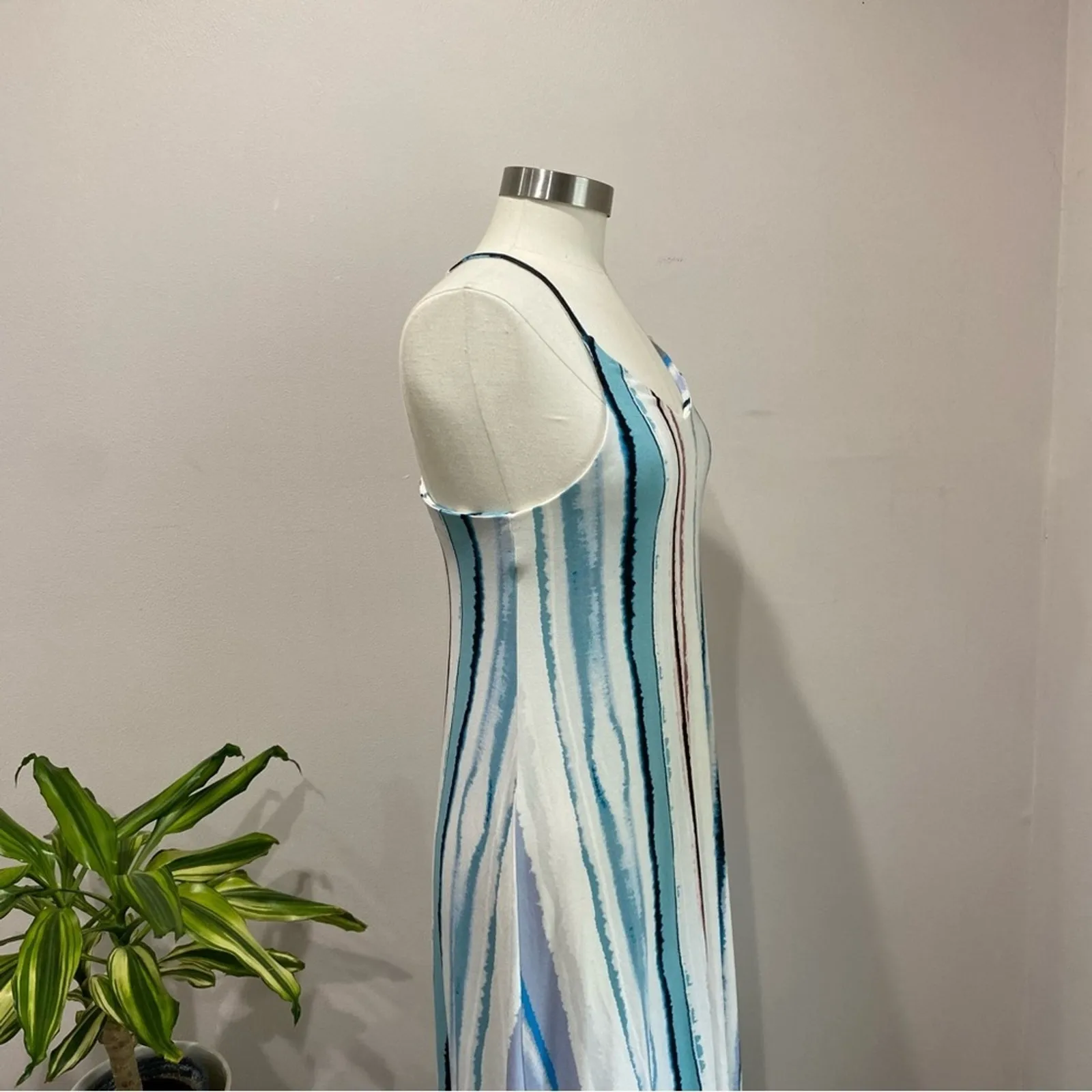 Antibes Blanc x Anthropologie Watercolor Stripe High Low Beachy Maxi Dress M - Image 5