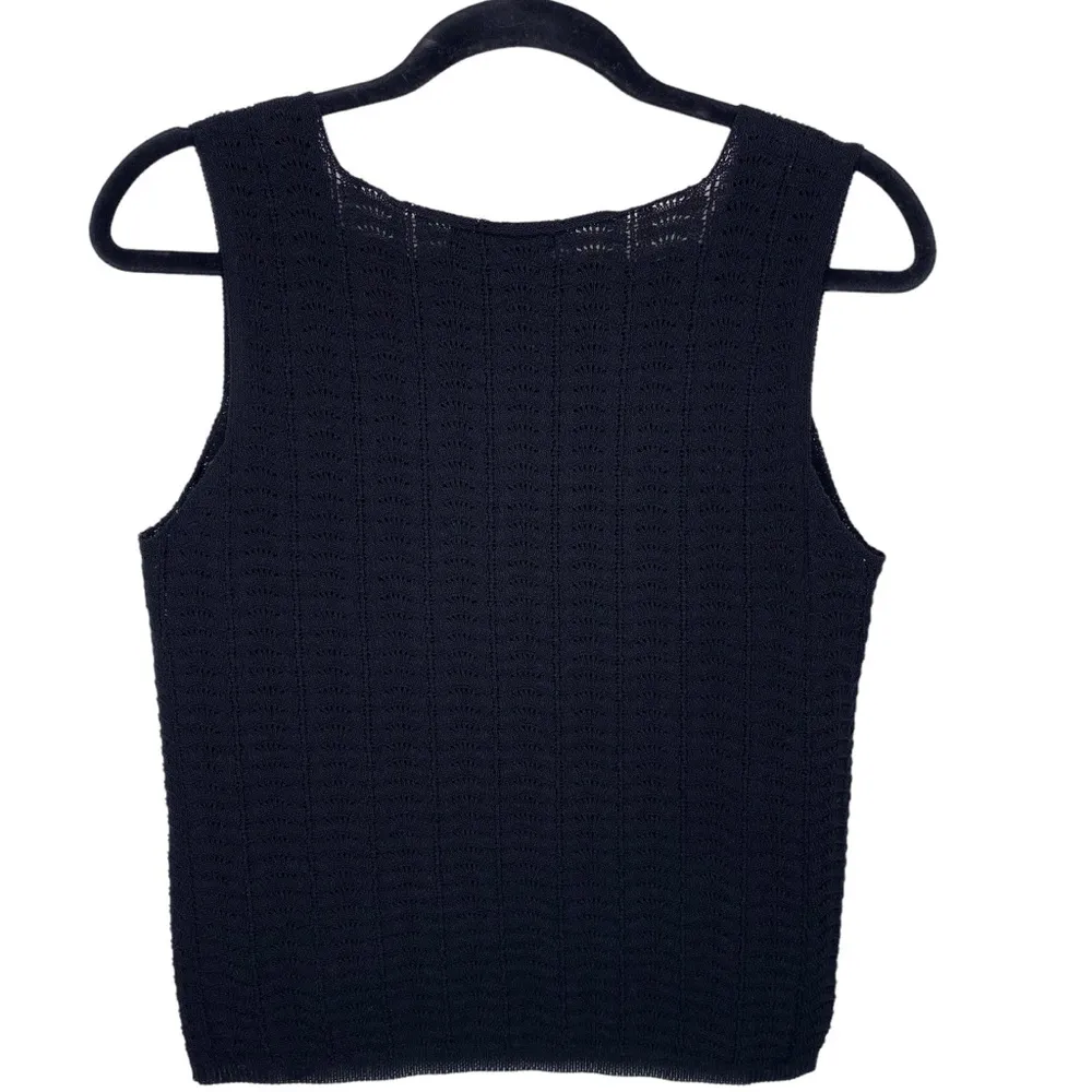 Theory ᯾ Crochet Sleeveless Knit Layer Sweater Shell ᯾ Black Semi Sheer ᯾ Medium - Image 10