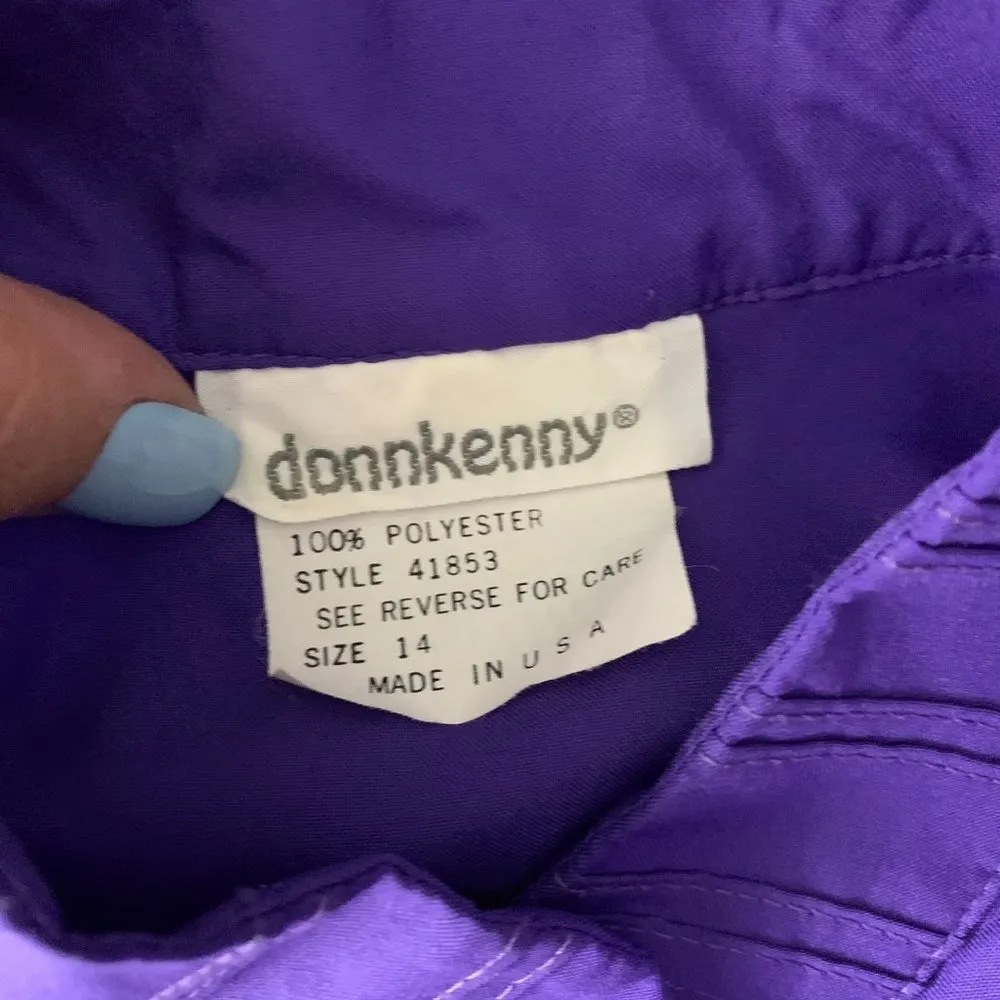 Vintage 80s Donnkenny Secretary Blouse M Purple Hidden Buttons High Neck - Image 6