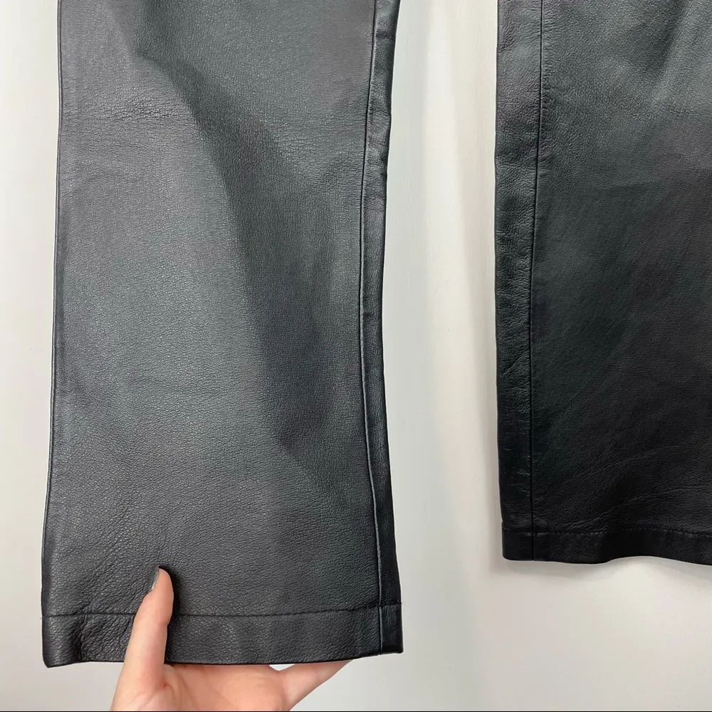 VTG Y2K Boutiue Europa Womens Genuine Black Leather Sz 8 TALL Pants Straight Leg - Image 7