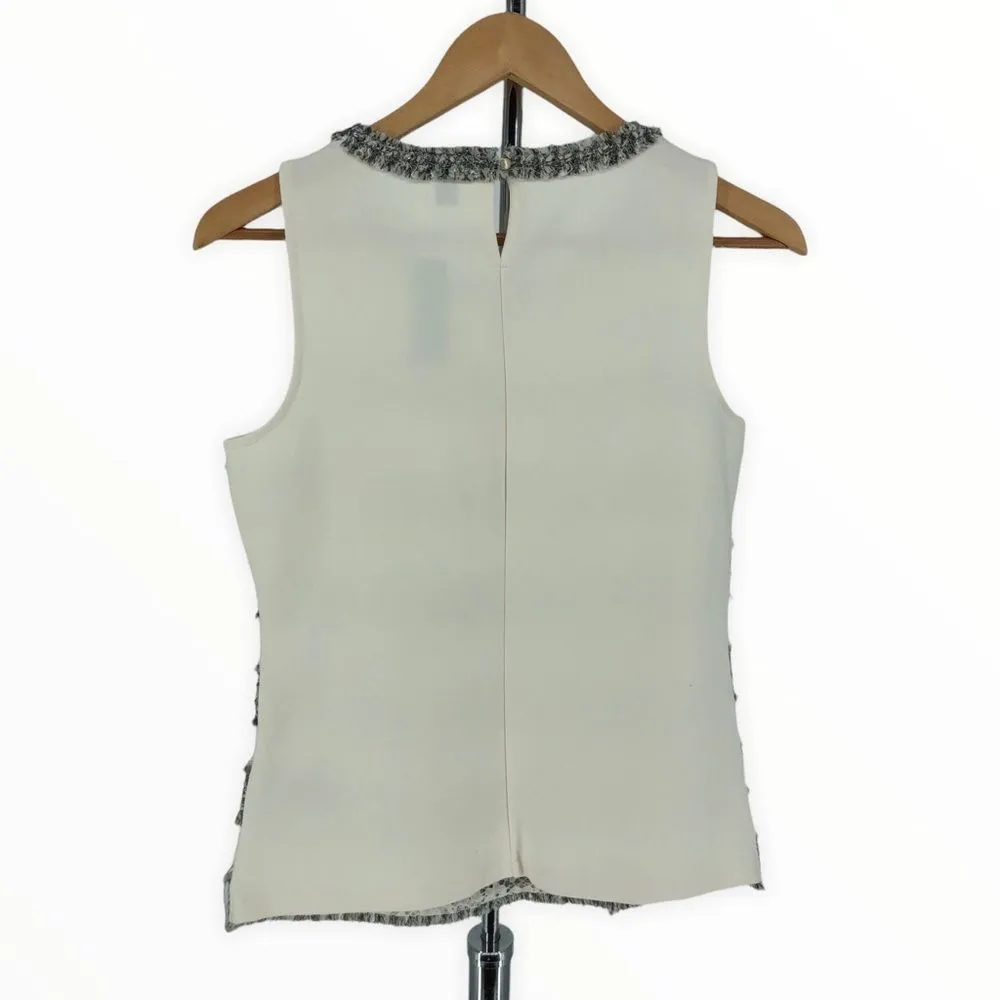 J Crew Fringe Stripe Tweed Trim Cream Lace Grey Sleeveless Tank Top NWT Size XS - Image 8