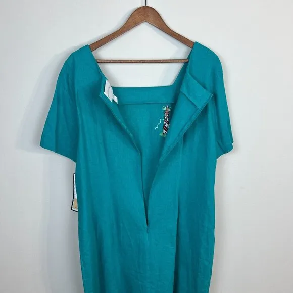 Country Concepts Dress‎ Large Teal Green Linen Cotton Midi Shift Lighthouse New - Image 4