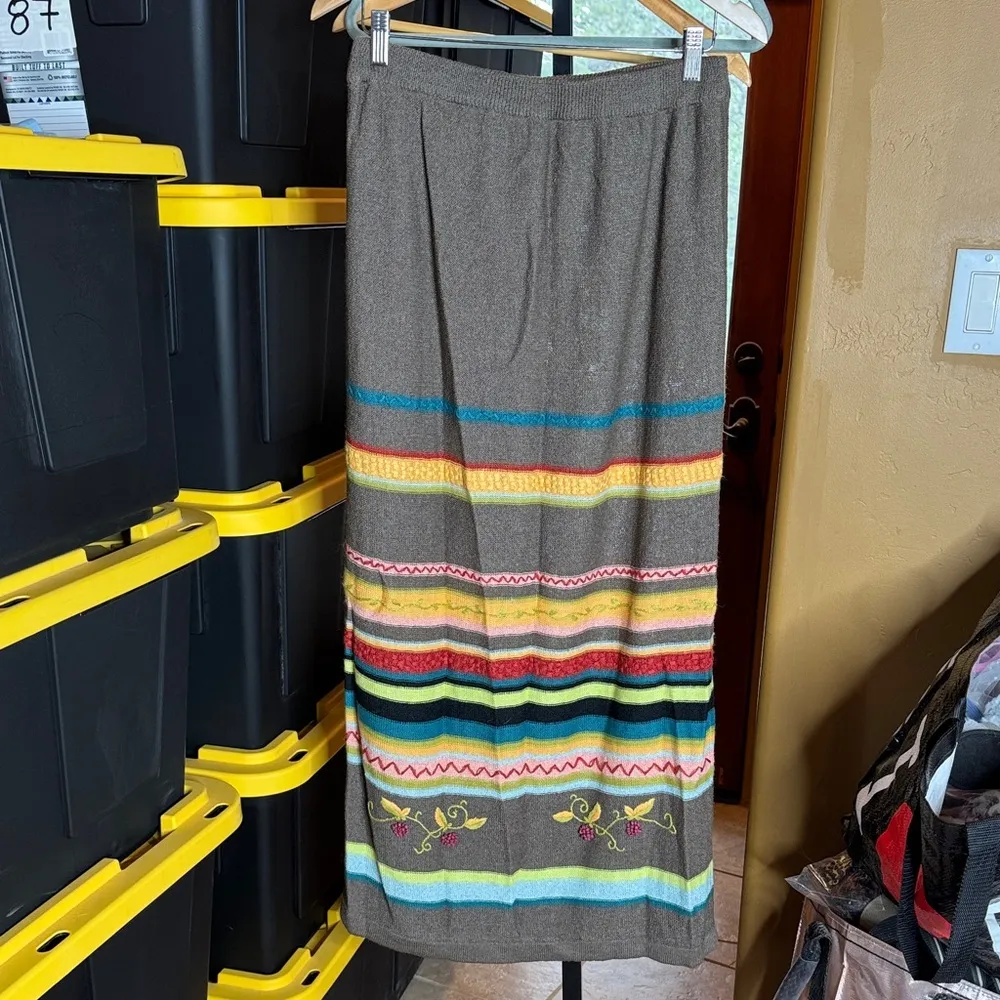 Double D Ranch Linen Blend Multicolor Striped Maxi Pencil Skirt Size Large Brown - Image 2