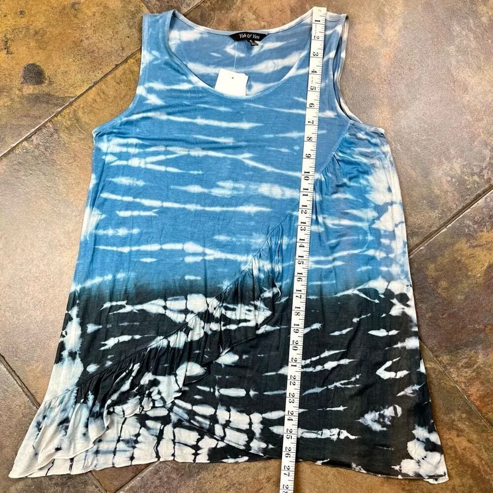 NWT Yak & Yeti Casual Tye Dye Ombré Ruffle Tank Small Blue - Image 4