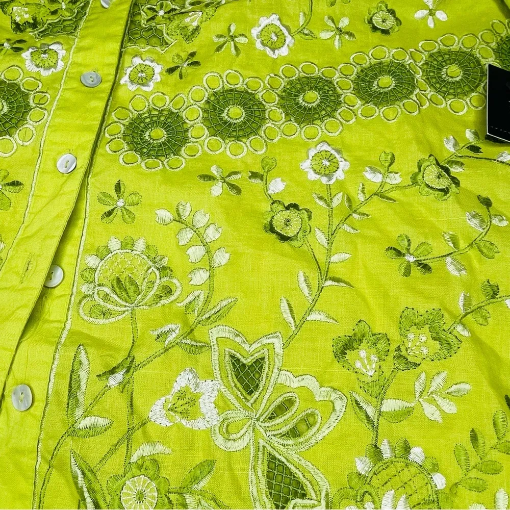 Nwt John mark celery embroidered top belle sleeve button front blouse shirt XL - Image 2