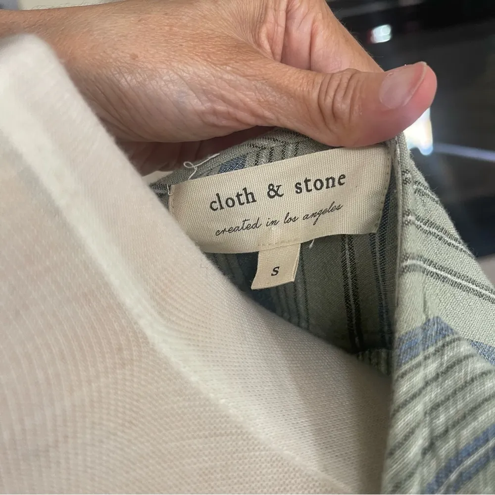 Cloth & Stone Women's S Linen Blend Striped Button Back Shirt Dress Green & Blue - Image 12