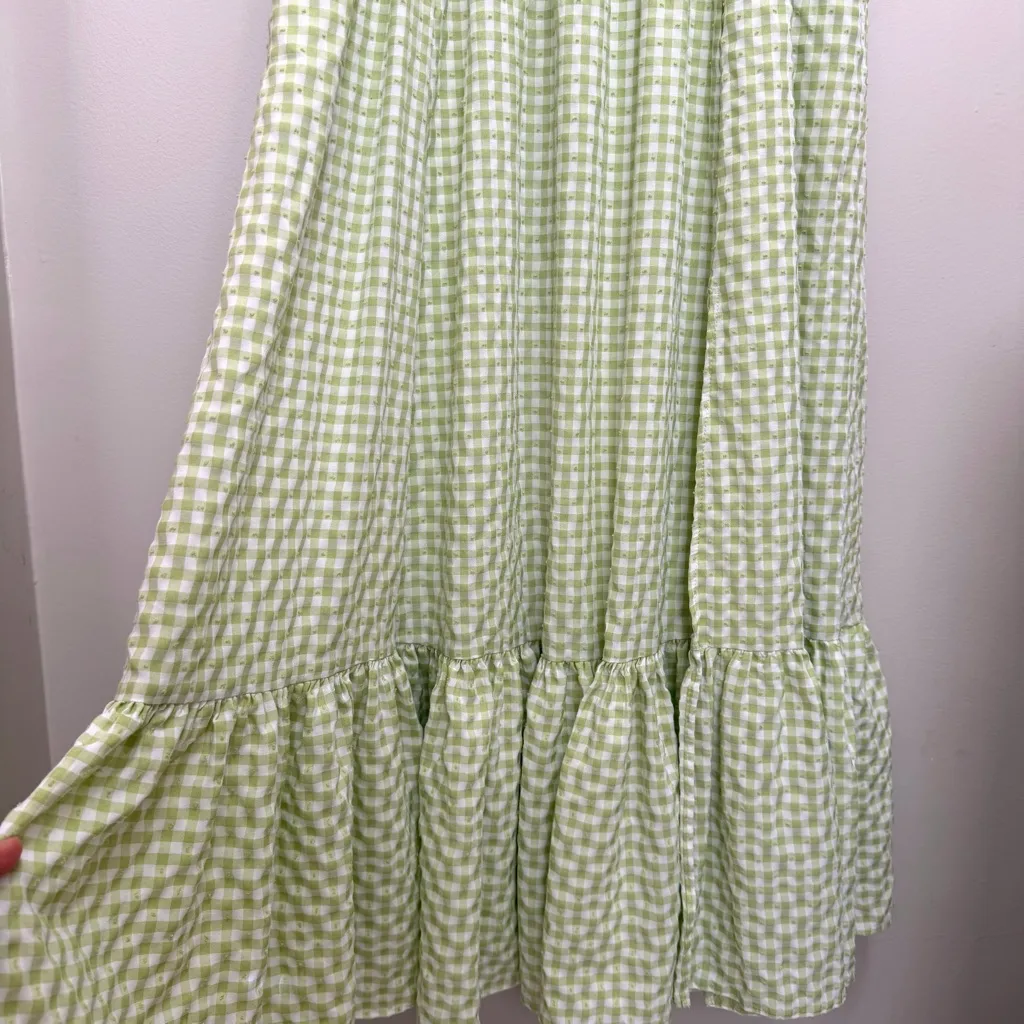 Taylor Gingham Midi Dress Pockets Ruffle Sleeve Green Size 8 - Image 4