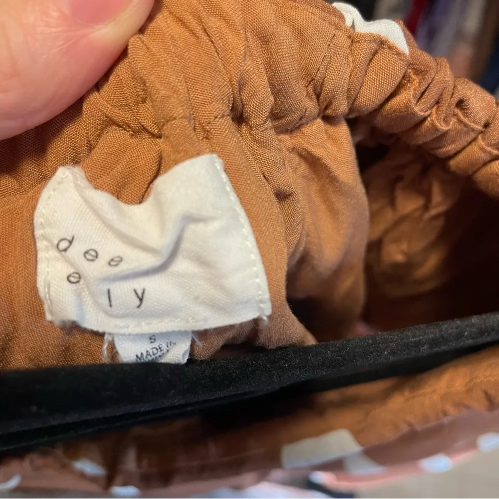 Dee Elly Brown Polka Dot Mini Dress Puff Sleeve Cut Out A Line Size Small - Image 8