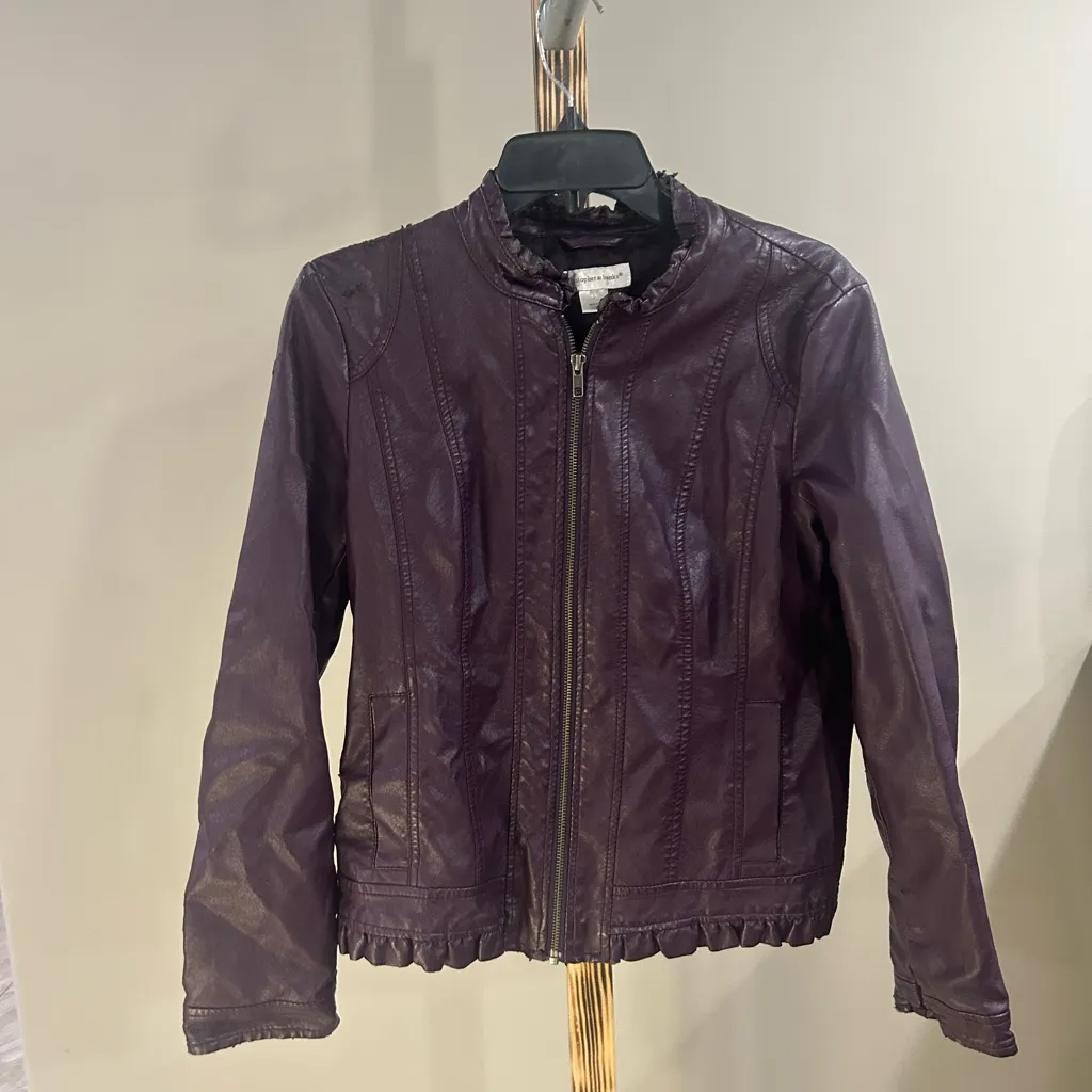 Christopher & Banks Purple Leather Zip Front Jacket Womenโs Size Small - Image 2