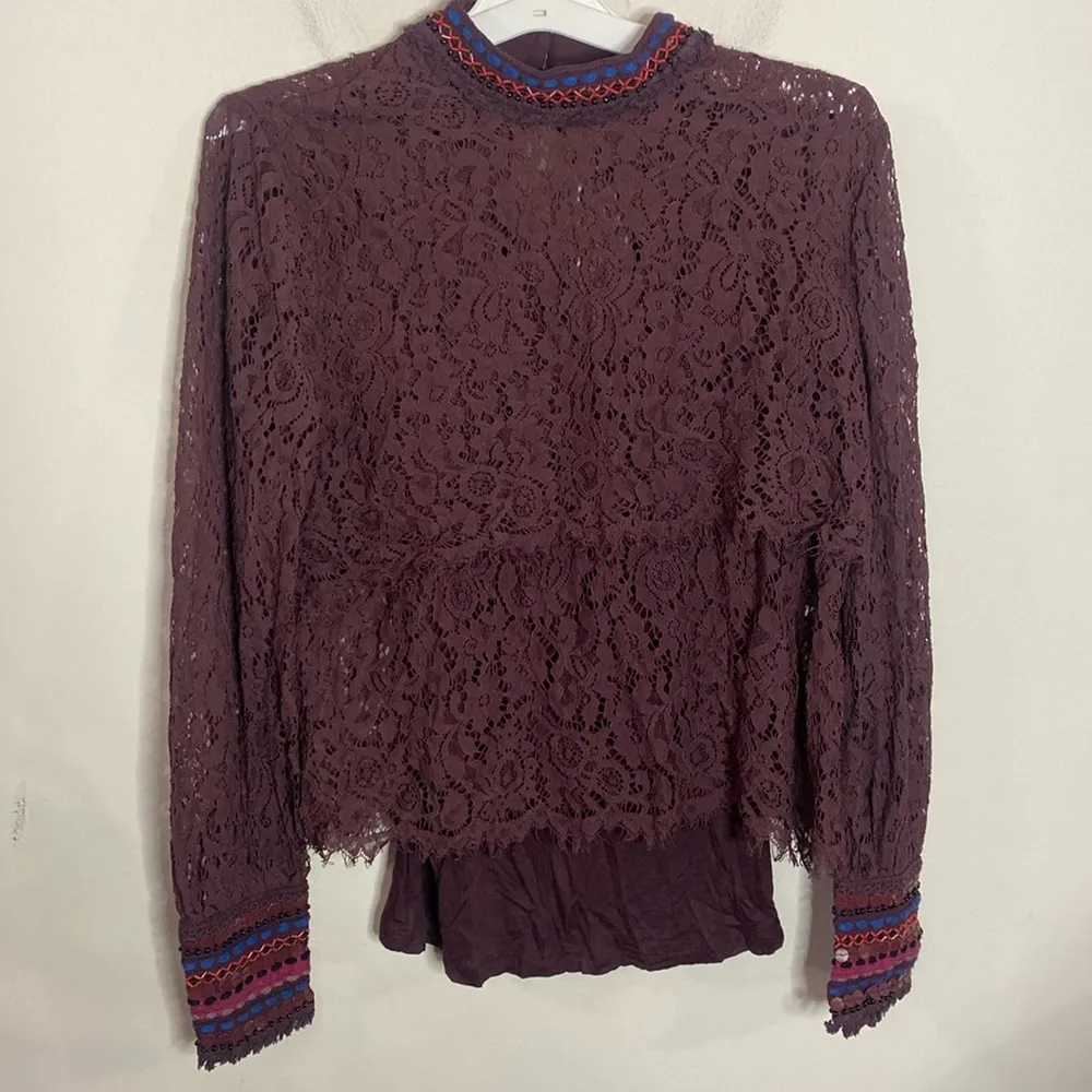 Anthropologie Bl^nk London Savannah lace tiered boho beaded blouse size S - Image 2