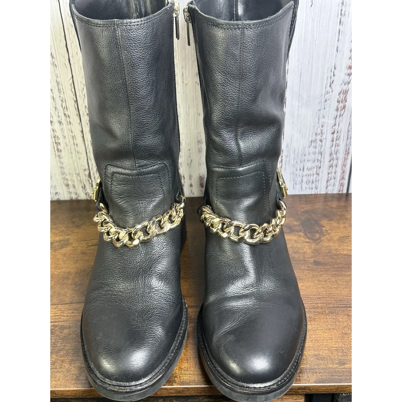 Vince Camuto Keshilla Gold Chain Black Chunky Heel Boots Classic 8.5M Zipper - Image 15