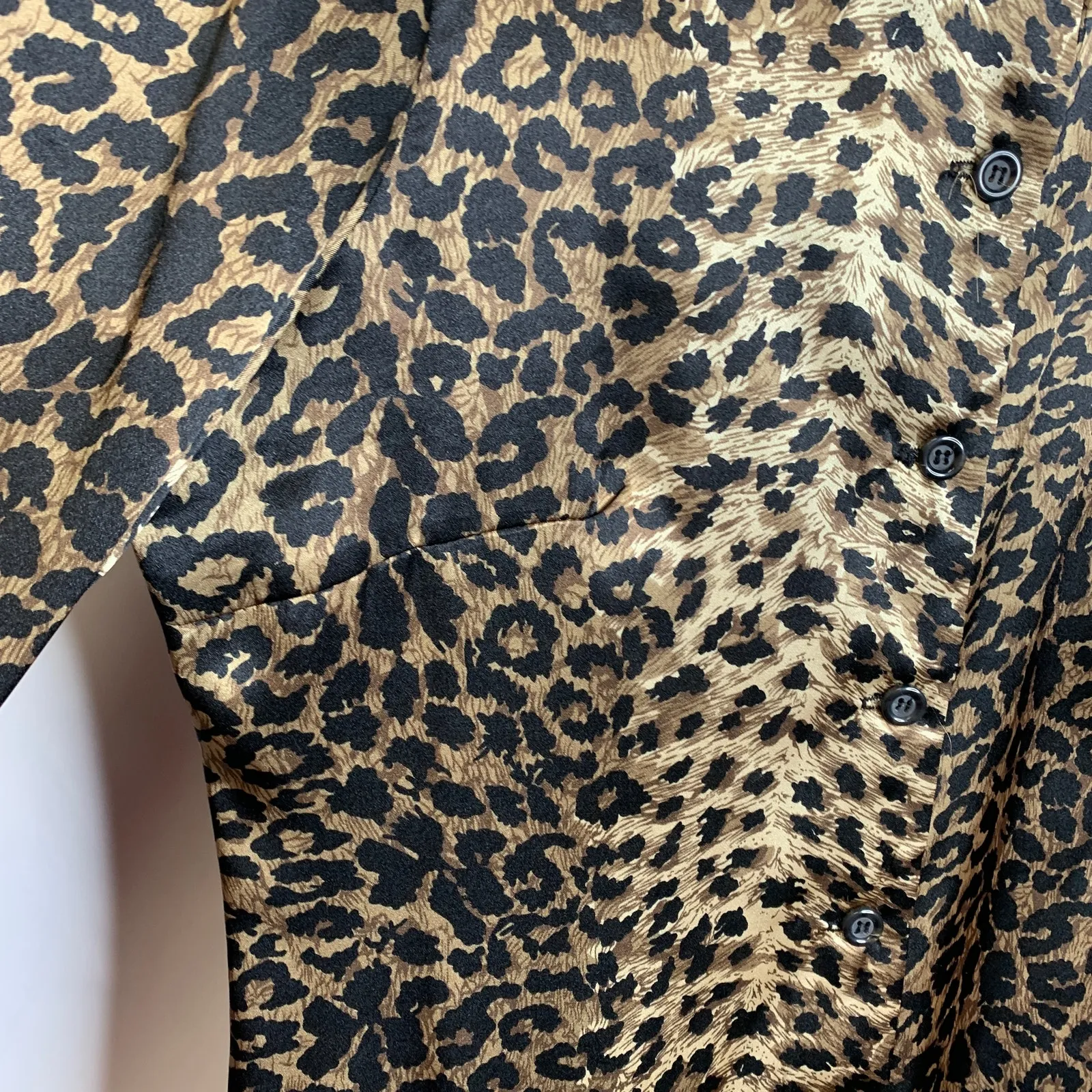 Cheetah Leopard Animal Print Satin Tunic Blouse Sz 8 Brown - Image 7