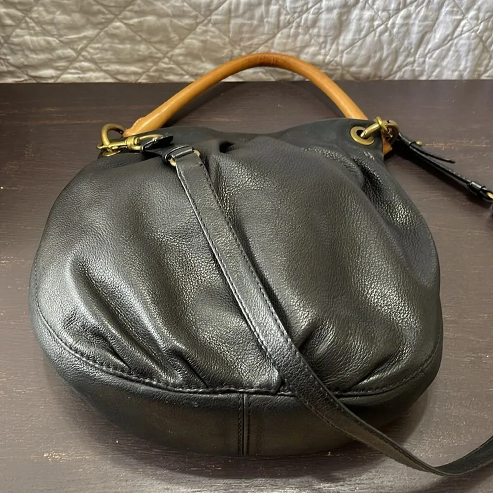 J. Crew Black Convertible Leather Crossbody/Hobo Handbag 11"x12"x2.5" - Image 3