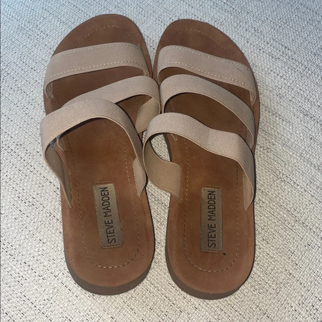 Steve Madden Beige Triple Strap Slides - Image 2