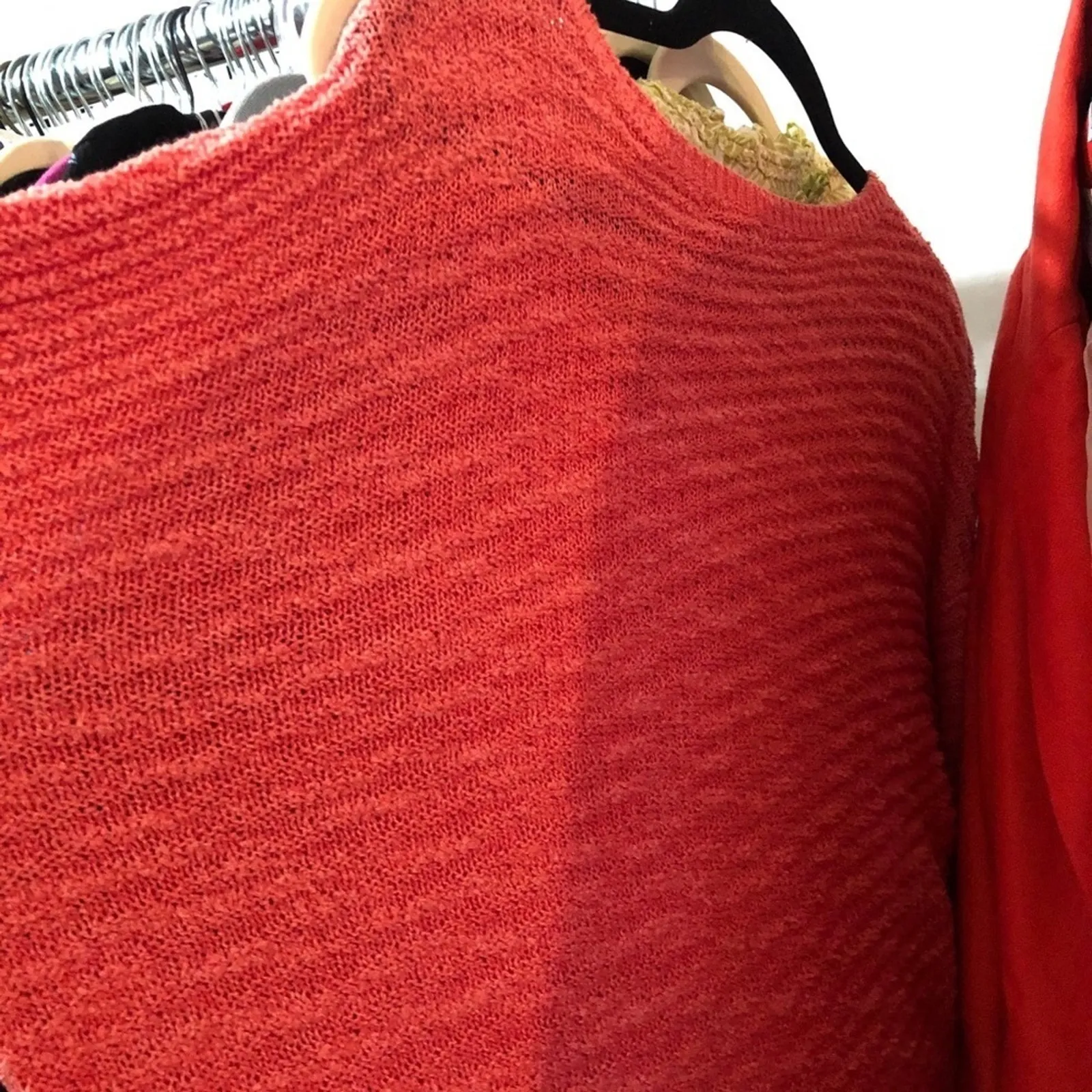 Calvin Klein Orange Knit Pullover Sweater V Neck Womens XL Chunky Knit Fall - Image 6